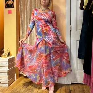 Vintage 70s Don Louis marble maxi dress